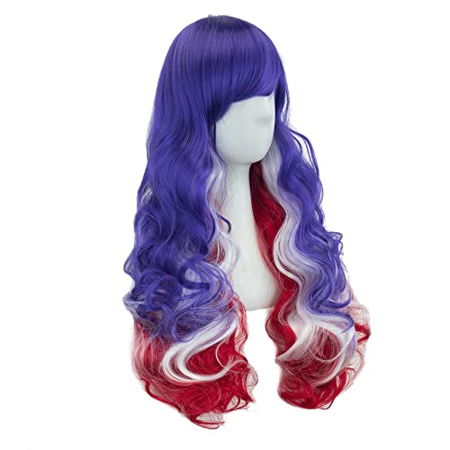 IMISSU Flag Color Design Hair Cosplay Wigs with Bangs Halloween Costume Wig (US Flag Blue White Red) - Image 3