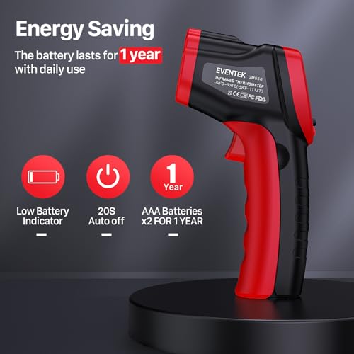 Eventek Termometro Cocina, -50 ℃~600 ℃(-58~1112 ℉) Termometro Infrarrojos con LCD, Termometro Laser Pistola de Temperatura, termómetro infrarrojo digital cocina Sin Contacto Emisividad Ajustable BBQ - imagen 7