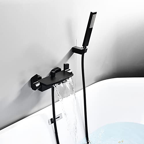 Robinet baignoire cascade noire double levier pour stopper les éclaboussures