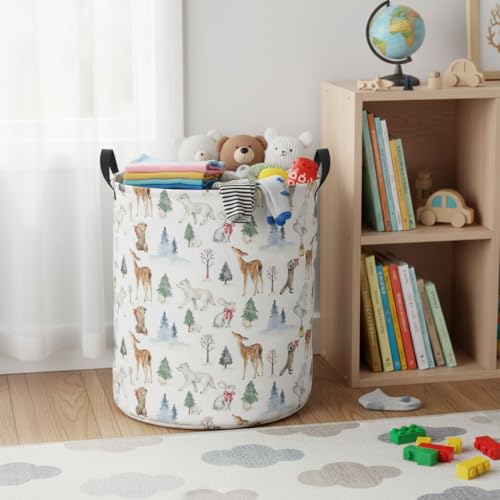 Image of Baby Laundry Hamper Basket Baby Hamper for Nursery Boy and Girl Cute Storage Bin Organizer Boho Room Decor(White Animals)