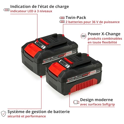 original einhell système à double batterie 4,0 ah twinpack power x change (li ion, 18v, 2x 4,0 ah, adapté à tous les appareils pxc, gestion proactive de la batterie, cycles de charge adaptés à l'état)