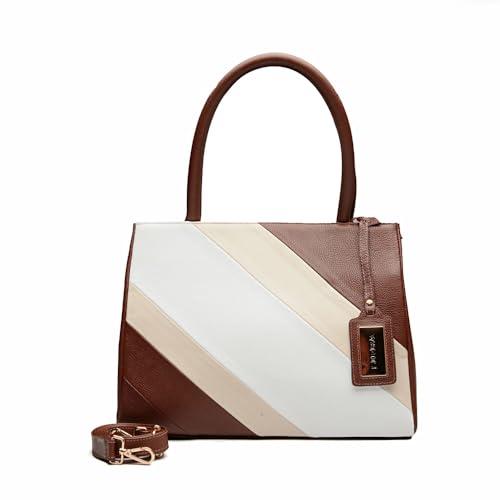 Bolsa de Ombro Estruturada Couro Celina Marrom Sifra (MARROM/OFF WHITE/BRANCO)