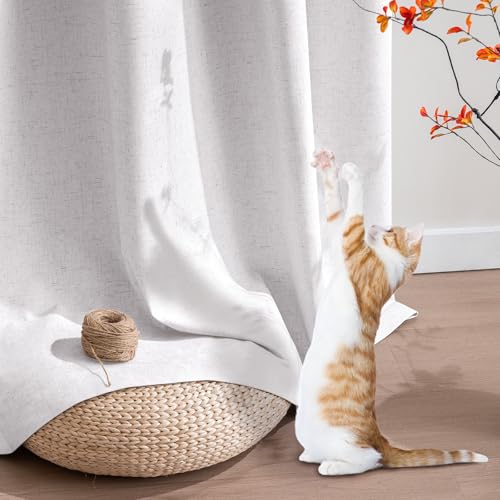 Image of PrinceDeco Blackout Curtains Linen Blended 63 Inch Long Room Darkening Black Out Curtains for Living Room with Natural Slubs & Grayish (Not Solid) Thermal Insulated Grommet 2 Panels,Heathered White