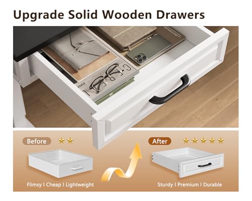 Image of OffiGo 63 Inch L Shaped Standing Desk with 4 Wooden Drawers, White+Black