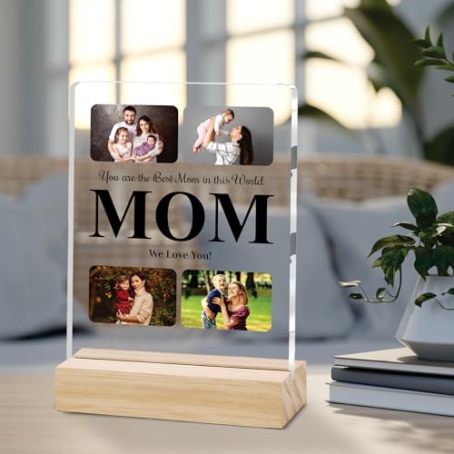 Image of Giftplease Customized Photo Frame With Wooden Stand | Personalised Printed Photo & Text Frame | Gift For Mom | Birthday | Mother's Day | (Transparent, 6x8 Inches, Tabletop) m 01
