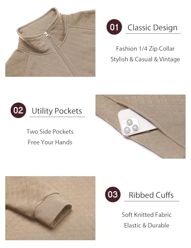 COOFANDY Mens Quarter Zip Pullover Quilted Sweatshirt Knit Long Sleeve Sweater Half Zip Polo Sweatshirts with Pocket3