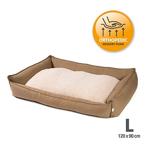 JAMAXX orthopädisches Hundebett - Memory Schaumstoff, Waschbar Wendekissen - Hundekissen mit Lammfell - Hundekorb Hundekörbchen Abnehmbarem Bezug Reissverschluss, PDB2008 (L) 120x90 Coffee-braun