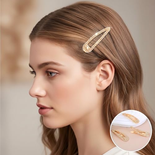 Mabor 4Pcs Pinzas de Pelo con Rhinestone Dorado, Clips de Broche de Cristal Brillante para Mujeres, Elegantes Horquillas de Metal Decorativas para Boda y Fiesta miniatura 5