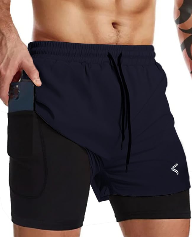 fancy agents Dual Boxer Gym Shorts for Men & Boys with Pockets | Half Pant for Sports, Running, Workout, Cycling, Yoga & Home Wear Training Fitness Shorts-picture-21