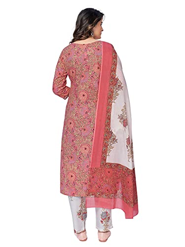 Image of Vbuyz Women's Cotton Printed & Embroidered Straight Kurta with Pant & Dupatta