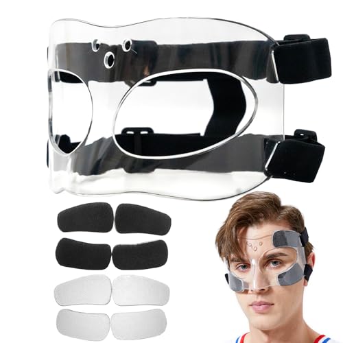 Nose Guard for Broken Nose Baseball Softball Basketball Face Mask Adjustable Face Shield Masks with Padding Nose Guard Protects Nose and Eye from Injury for Men and Women Clear