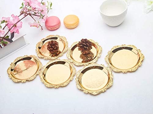 Miniatura 6 de QTKJ Plato de carga redondo de metal pesado chapado de 18 quilates, juego de 7 piezas de mini platos de metal para tartas de boda, fiesta de