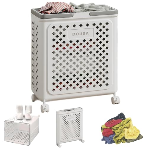 Panier à linge en plastique roulant et pliable avec roulettes multidirectionnelles