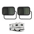 Wutist 2 Pack Horizontal RV Windows 21" W x 14" H w/Mesh Screen & Trim Ring Tinted Universal Teardrop Side Window For Truck, Camper, Trailer Tempered Glass Aluminium Plastic Rubber Black
