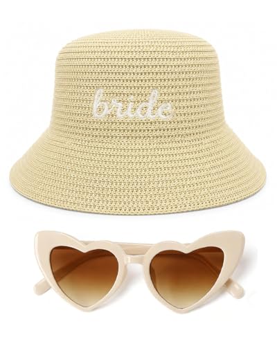 Vonlynfay Bride Bucket Hat Bridal Hat Beach Bachelorette Accessory Party Headwear Decorations Wedding Beige Honeymoon Gifts