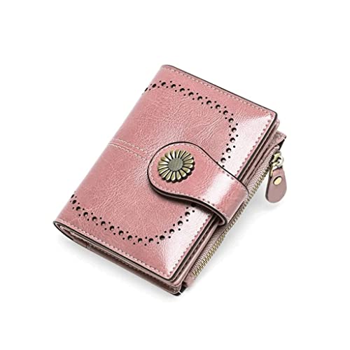 Wallet Women's Leather Wallet Fashion Short Student Card Holder Multifunction Business Coins Pocket Mini Coin Purses Tear-Resistant,Pink,10x12.5cm
