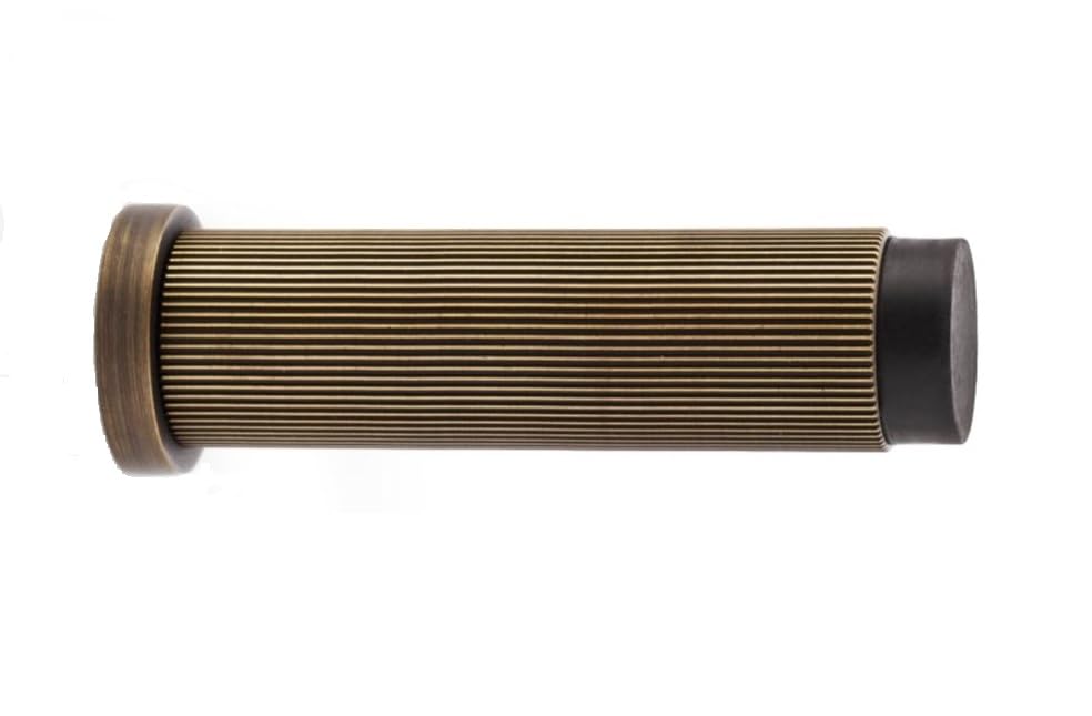 Alexander & Wilks Brunel REEDED Door Stop, Skirting Wall Mounted, 75mm Projection (Antique Brass)