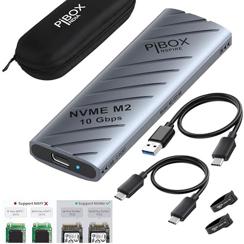 NVME M2 Enclosure, PiBOX India NVMe SSD Enclosure – USB 3.2 10Gbps, Tool-Free M.2 NVMe Case, PCI-E NVMe Reader, USB-C, Supports M & B&M Keys, 2230/2242/2260/2280 SSDs Powerful – JM583 Chipset For Rs. 999 @ 50 %