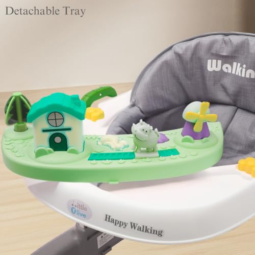 Image of Little Olive Baby Walker for Kids | Adjustable Height Baby Walking Support with Interactive Activity Toy Tray, Comfortable Padded Seat & Smooth Multi-Directional Wheels | Walker for Baby Boys & Girls - Grey