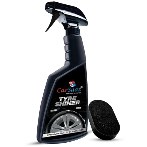 Image of CAR SAAZ Tyre Polish 380ml for Instant Shine | Shiner & Restorer | Prevents Fading and Cracking | Non-Greasy Long Lasting Deep Gloss | Tyre Dresser Spray Polish - 380ml (Pack of 1)