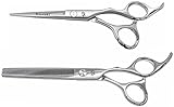 Kissaki Hair Scissors Futasuji 5.5 inches Hair Cutting Shears and Ishizuki 60 Tooth Hair Thinning Shears Matching Set Combo
