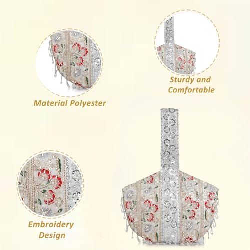 Image of Nevis Stylish Embroidery Unique Design Traditional Wedding Party Handheld Potli Bag for Women (Silver)