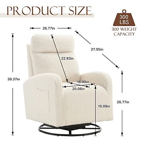 Kinffict Modern Swivel Glider Chair, Upholstered Accent Glider Rocker For Baby Nursery, Comfy Tall Back Rocking Armchair With Side Pocket And Headrest For Living Room, Bedroom, White Teddy Fabric #TOP1