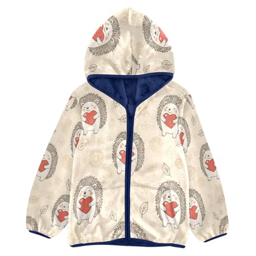 Cute Hedgehogs Holding Red Hearts Toddler Fleece Jacket Girl Boys Hooded Fleece Jacket Coat Warm Outwear Zip-up 3-10T
