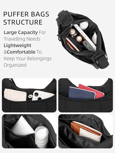 WESTBRONCO Puffer Crescent Shoulder Bags for Women Puffy Quilted Handbags, Nylon Shoulder Purse with Adjustable Strap3