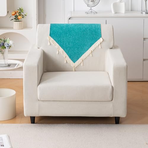Image of HOKIPO 'Serenity Tassel' Chenille Sofa Back Cover with Tassels - 1 Pc Ocean Teal (IN-894-SBL)