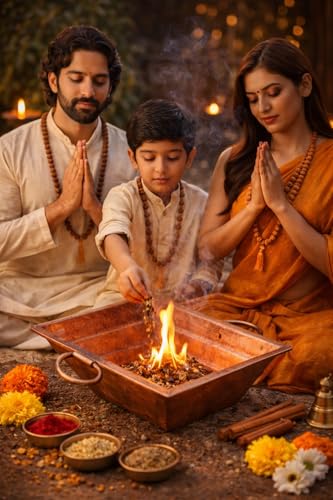 Image of Dharmsaar Hawan Kund for Pooja puja, Pure Copper Small Hawan Patra with Handle on Both Side, Yagna Kund for Vedic Hawan Rituals Heavy Wider Base Iron Kund, Home Yagna Hawan and Poojan