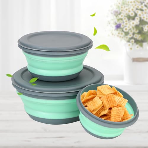 Faltschüssel Camping Geschirr Zubehör Küche - Campinggeschirr mit Deckel, 3Pcs Camping Faltbare Schüssel, Tragbare salatschüssel Frischhalteboxen Runden Frischhaltedose für Picknick Wandern Küche – Bild 5