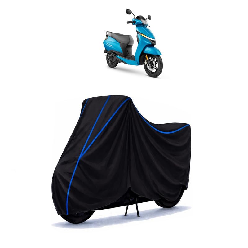 Image of Scooty Cover Water Resistant for Jupiter Smart Xonnect Drum | Universal Scooter & Bike Cover | Heavy Duty UV Dust, Rain & Scratch Protection Weather Indoor Outdoor | Black with Blue Piping