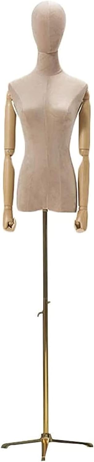 Mannequin rs Display Stand Professional Female Mannequin Torso Body Stand for Clothing Display Adjust Golden Dress Form with Wood Arms and Tripod 210917 (Skin Tone M)