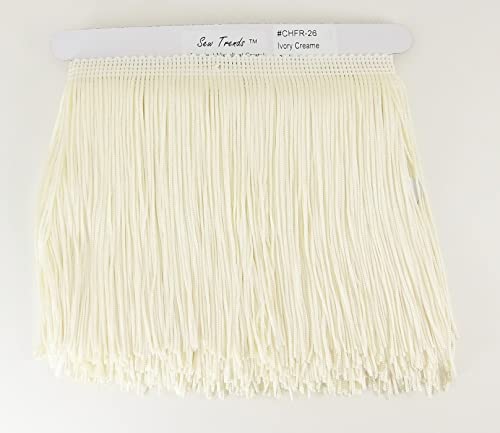 Vision Trims 5 Yards of 12" Long Chainette Fringe Tassel Thread Yarn Trim Fringe Sewing, Dance Costumes, Drapery, Lamp Shades-Ivory Creame