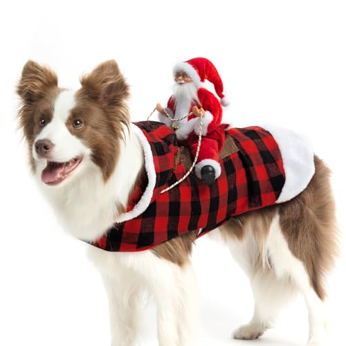 EXPAWLORER Santa Dog Costume - Christmas Outfit, Plaid Hoodie, Sa...