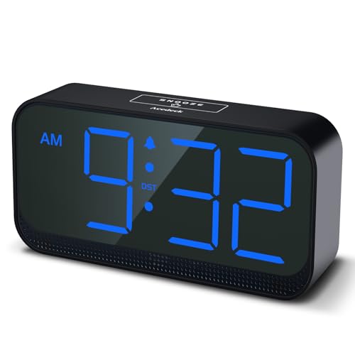Image of Acedeck Battery Operated Digital Clock: Cordless Small Alarm Clock for Bedroom Travel - Large Numbers 4 Dimmers for All Ages Blue Digits
