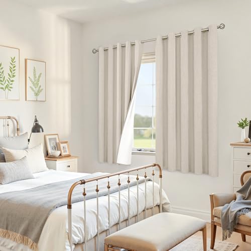 Image of YoungsTex Oatmeal Linen 100% Blackout Curtains 63 Inch Length for Bedroom, Room Darkening Thermal Insulated Drapes Extra Wide with Grommet Blinds for Short Living Room, 2 Panels, 60 X 63 Inch