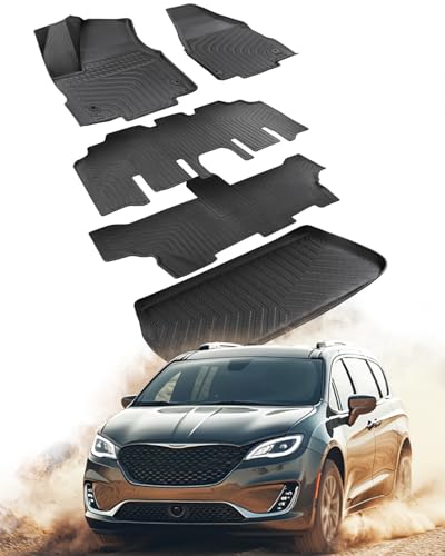 CARdant Floor Mats for Chrysler Pacifica & for Voyager 2017-2025 2026 7/8 Seats (Gas Only) Car Accessories with Cargo Liner Trunk TPE Rubber Weather Carpets for Chrysler 2024 2023 2022 2021 2019 2018