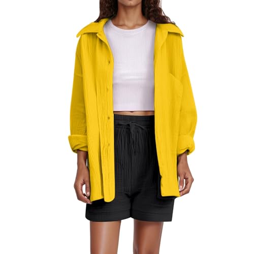 Chemise en gaze de lin femme pour l'été, haut ample respirant en lin et coton boutonné