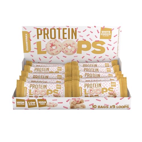 Quamtrax Nutrition - Protein LOOPS - Caja de 10 uds - Snack proteico, sin azúcares añadidos y crujiente. (10, Chocolate Blanco)