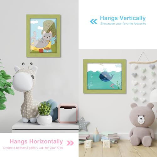 Image of [2-Pack] Kids Art Frames, 8.5x11 Front Opening Kids Artwork Frames Changeable, Soft Yellow Green Artwork Display Storage Frame for Wall, Holds 50 Pcs, for 3D Picture, Crafts, Children Drawing, Hanging