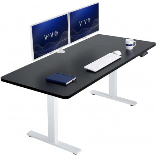 Image of VIVO Black 60 x 30 in Standing Desk, DESK-KIT-1W6B-30 | Electric, Holds 220 lbs, Sit Stand, Height Adjustable, Extra Deep Table Top, Memory Presets, 1B Series, White Frame
