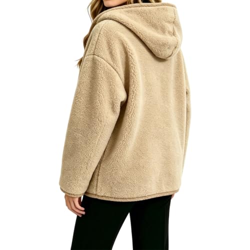 Fuzzy Fleece Jacket Women Button Down Hood Sherpa Jacket Fall Winter Coats - image 5