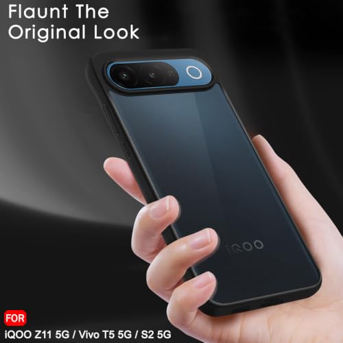 Image of TheGiftKart Hybrid Shockproof Back Cover Case for iQOO Z11 5G / Vivo T5 5G / S2 5G | Camera Protection Module | Hard Back Cover Case (PC & TPU, Translucent Smoke Matte Back, Black Sides)