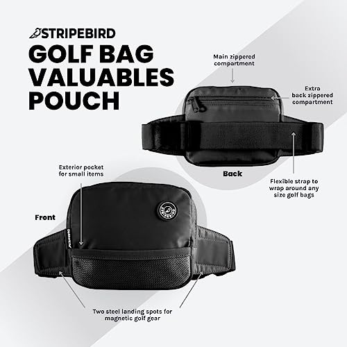 Stripebird - Bolsa de objetos de valor para bolsas de golfe (preto) – Bolsa com zíper com duas almof