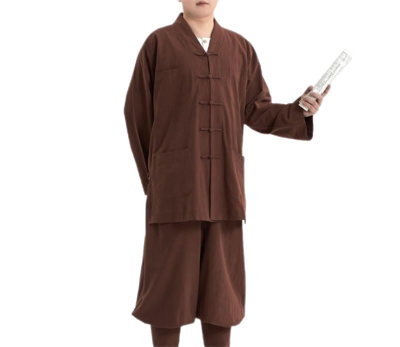 Suknia Sztuki walki Odzież Kung Fu， Tradycyjna chińska szata lniana mnicha długa suknia dla buddyzmu Haiqing dla dorosłych ubrania buddyjskie mnicha odzież