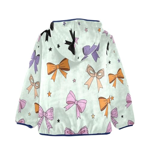 Colorful Bows and Stars Toddler Fleece Jacket Girl Boys Hooded Fleece Jacket Coat Warm Outwear Zip-up 3-10T2