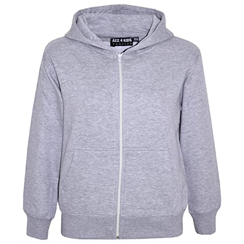 A2Z 4 Kids Plain Full Zip Hoodie for Girls & Boys Long Sleeve - Zipper Grey 9-10