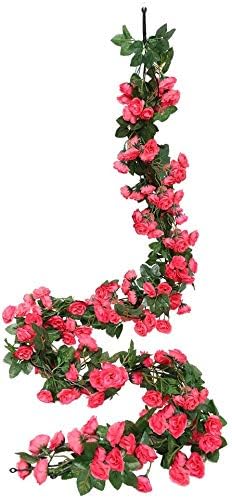 Ruiuzioong Flower Garland Fake Rose Vine 4pcs Artificial Flowers Hanging Rose Ivy Hanging Baskets Wedding Arch Garden Background Decor (fuschia,4)
